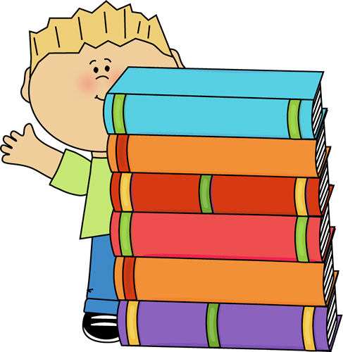 Boy Waving Behind A Stack Of Books Clip Art Boy Waving - Behind Preposition Of Place (487x500), Png Download