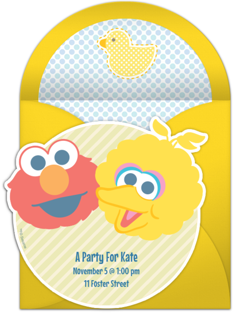 Baby Elmo And Big Bird Online Invitation - Birthday (650x650), Png Download