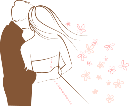 718 Х 593 Couple Clipart, Bride And Groom Silhouette, - Wedding Background (500x413), Png Download