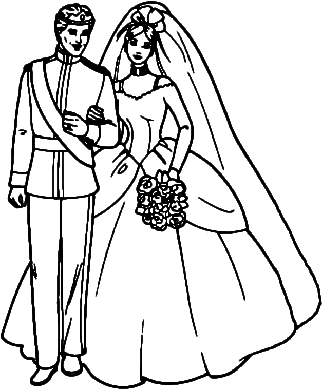 Bride And Groom Silhouettes - Marriage Coloring Page (700x800), Png Download