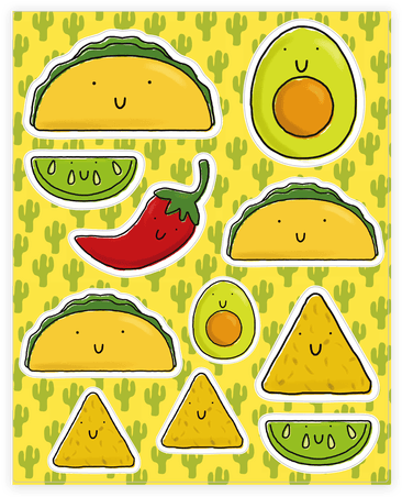 Cute Mexican Food Sticker/decal Sheet - Mexican Food Sticker (484x484), Png Download