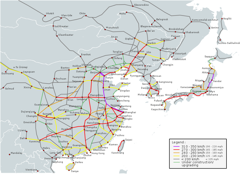 Operational High-speed Lines In East Asia - Great Pacific Garbage Patch Ocean Currents (959x719), Png Download