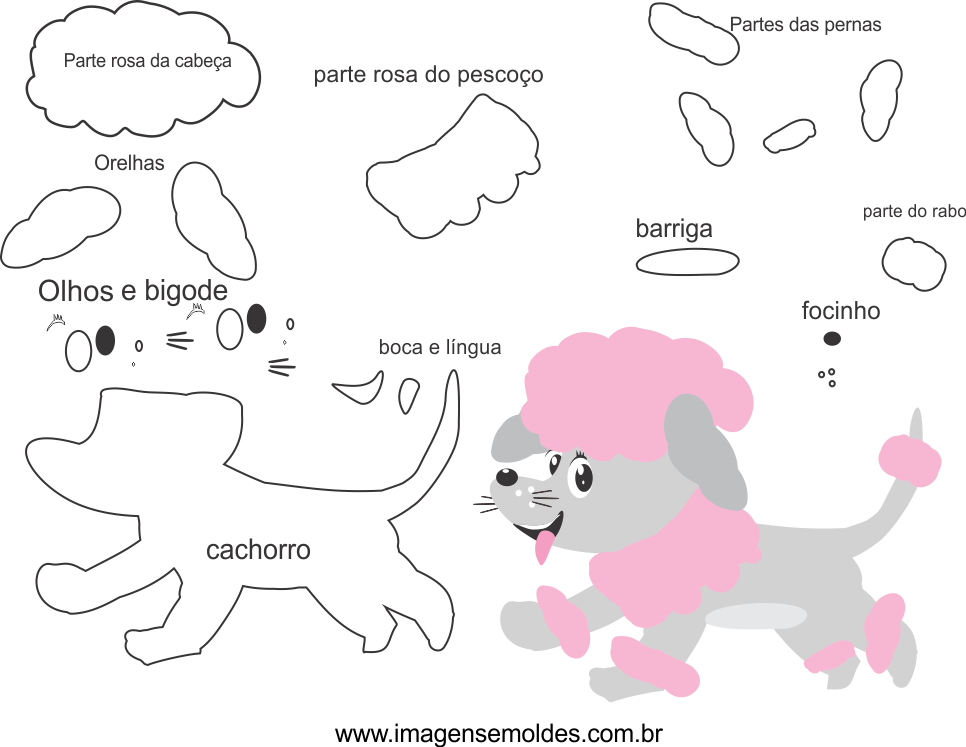 Molde De Cachorro2, Para Eva, Feltro E Artesanato - Moldes De Cachorrinhos Em Eva (966x747), Png Download