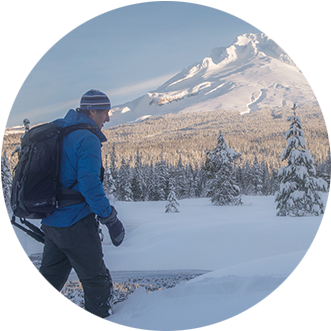 Snowshoer With Large Backpack Makes His Way Across - Mount Hood (400x400), Png Download
