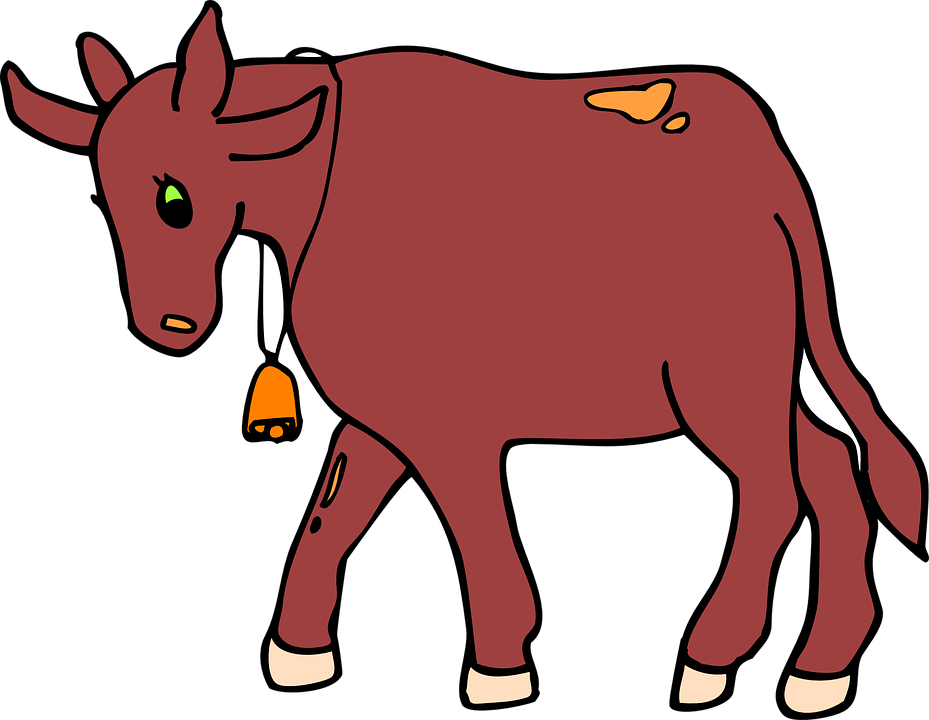 Red Cow Cartoon (929x720), Png Download