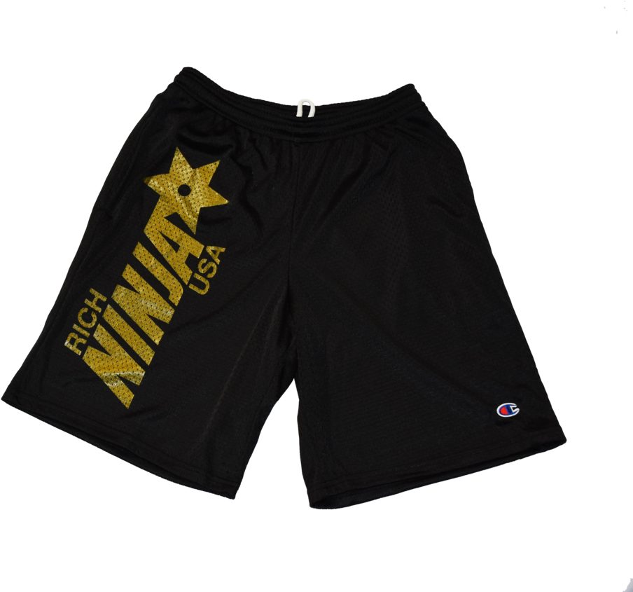 Rich Ninja Star Champion Shorts Black (1000x844), Png Download