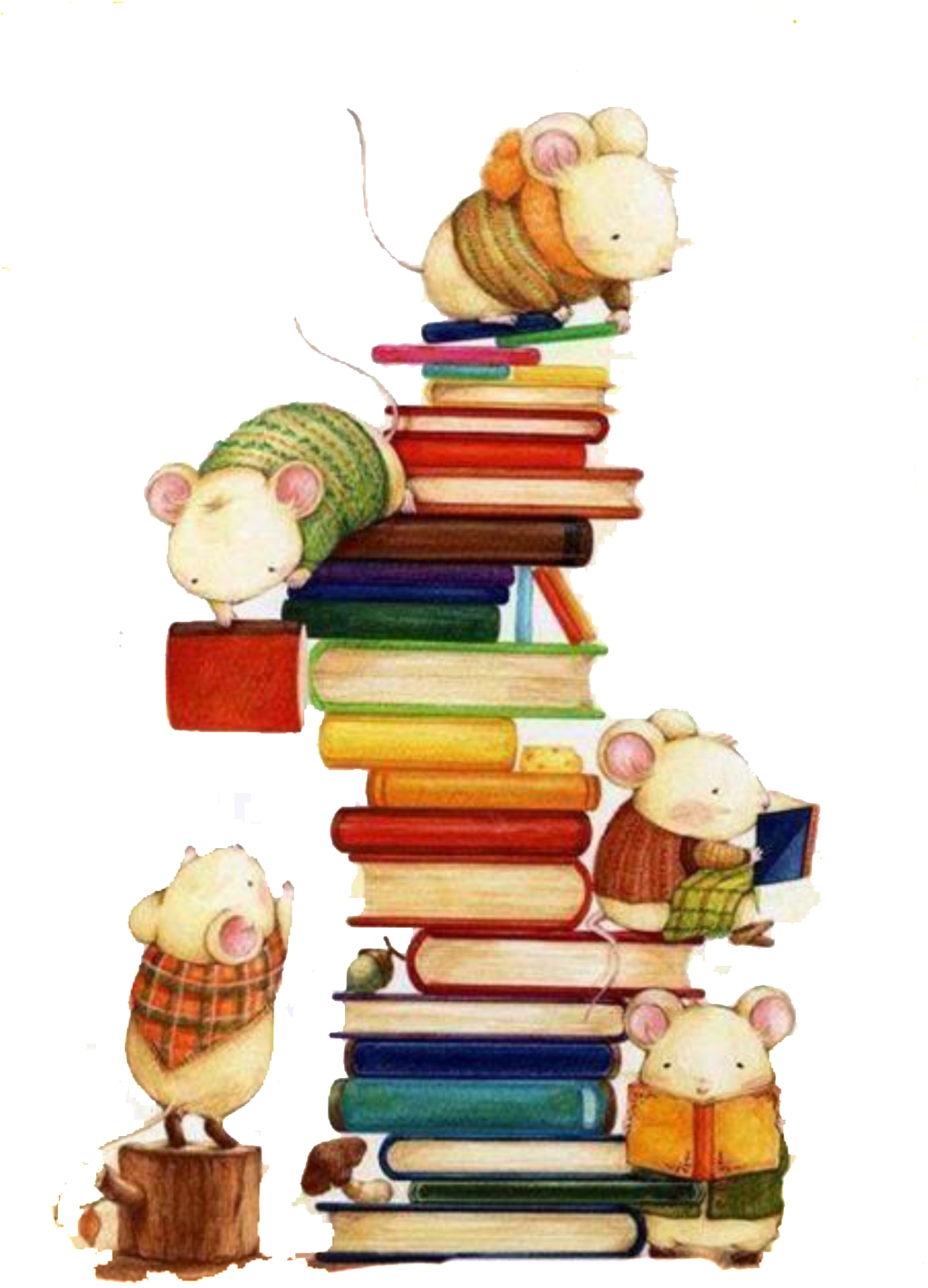 Fairy Tale Book Mouse Elf Pattern Element - Books Tower Illustration (1024x1453), Png Download