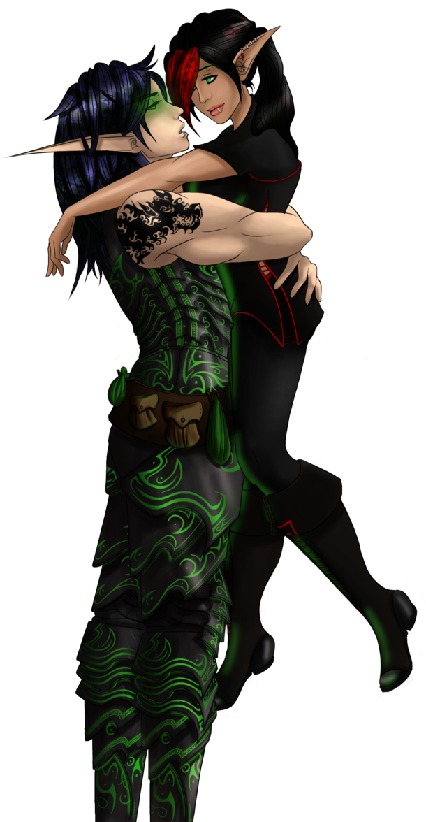 Elven Couple By Coral-ann On Deviantart - World Of Warcraft Cuple (650x1228), Png Download