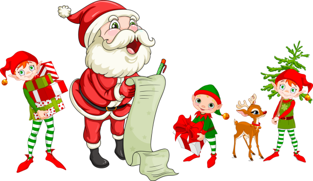 Santa Elf Png Jpg Free Library - Santa Checking His List Clipart (639x369), Png Download
