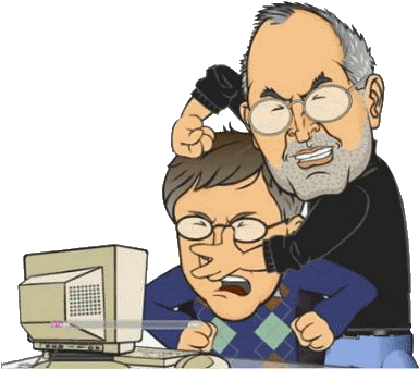 Bill Gates Steve Jobs Humor Caricatura - Apple Vs Microsoft Funny (500x376), Png Download