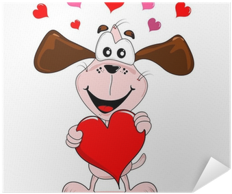 Cartoon Dog Holding A Large Red Love Heart Poster • - New Year 2012 Cartoon (400x400), Png Download