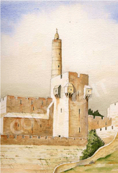 King David's Tower Jerusalem - Painting (600x600), Png Download