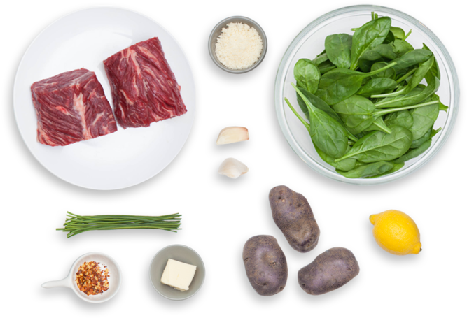 Pan Seared Steaks With "creamed" Spinach & Lemon Butter - Spinach Png Top (700x477), Png Download