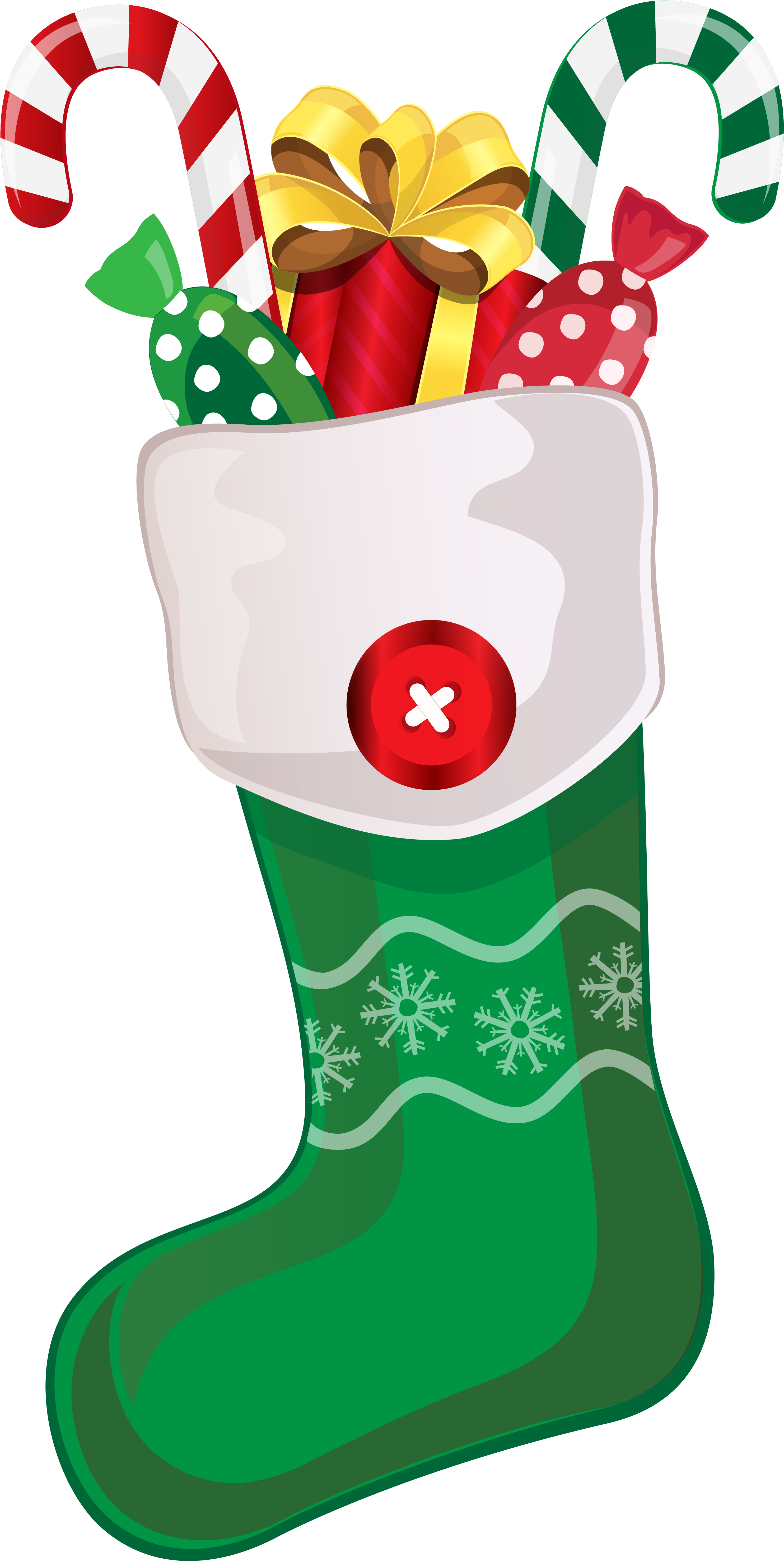 Christmas Green Stocking With Candy Canes Png Clipart - Christmas Socks Clip Art (3221x6053), Png Download