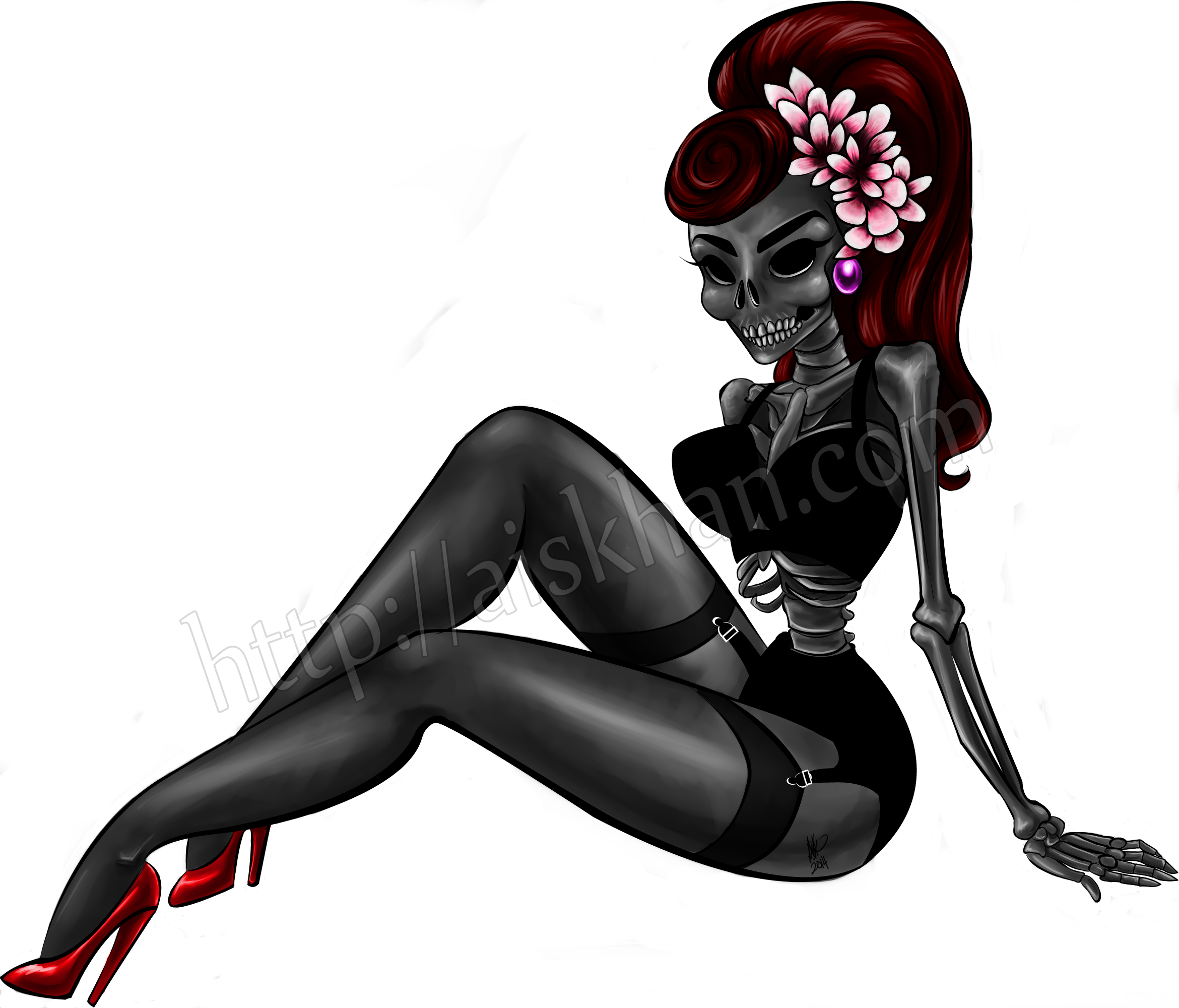 Skeleton Girl Pin Up (2340x2000), Png Download