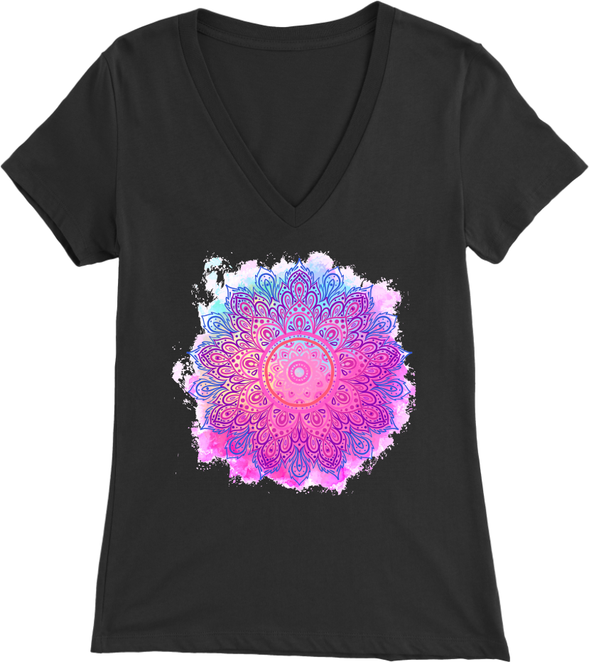 Mandalamerch Watercolor Wheel Womens V Neck - Shirt (1024x1024), Png Download