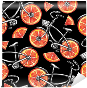 Watercolor Seamless Pattern Bicycles With Grapefruit - Bicycle (400x400), Png Download