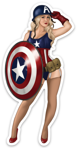Pinup Captain America Sticker - Pin Up Captain America (314x600), Png Download