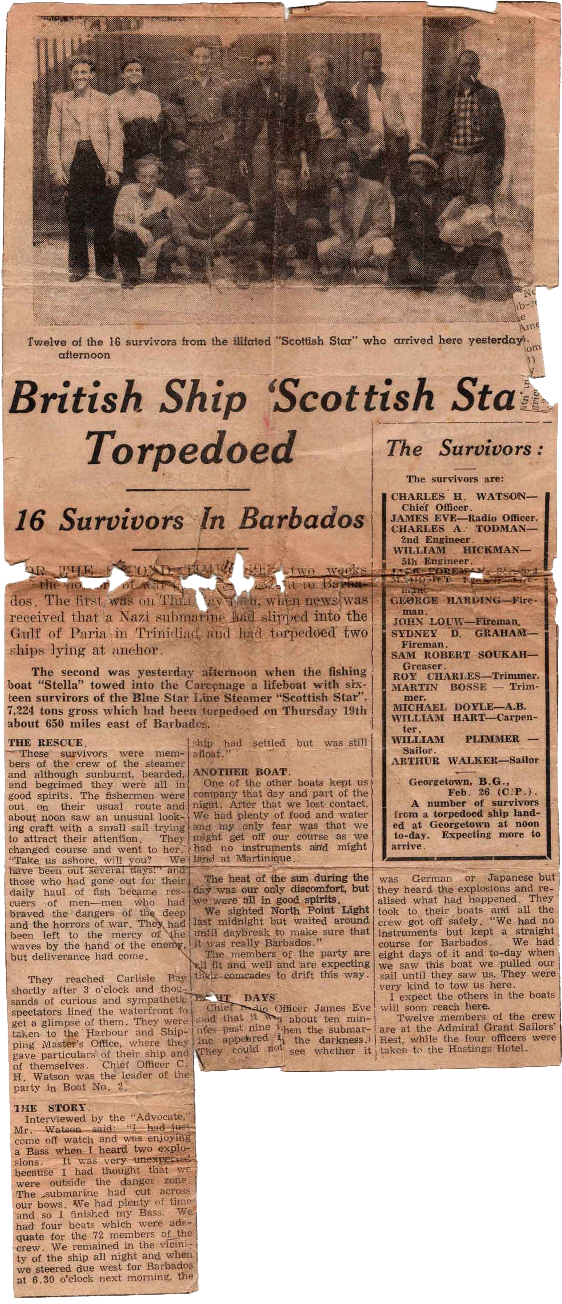 British Ship 'scottish Star' Torpedoed - Newspaper (1200x2726), Png Download