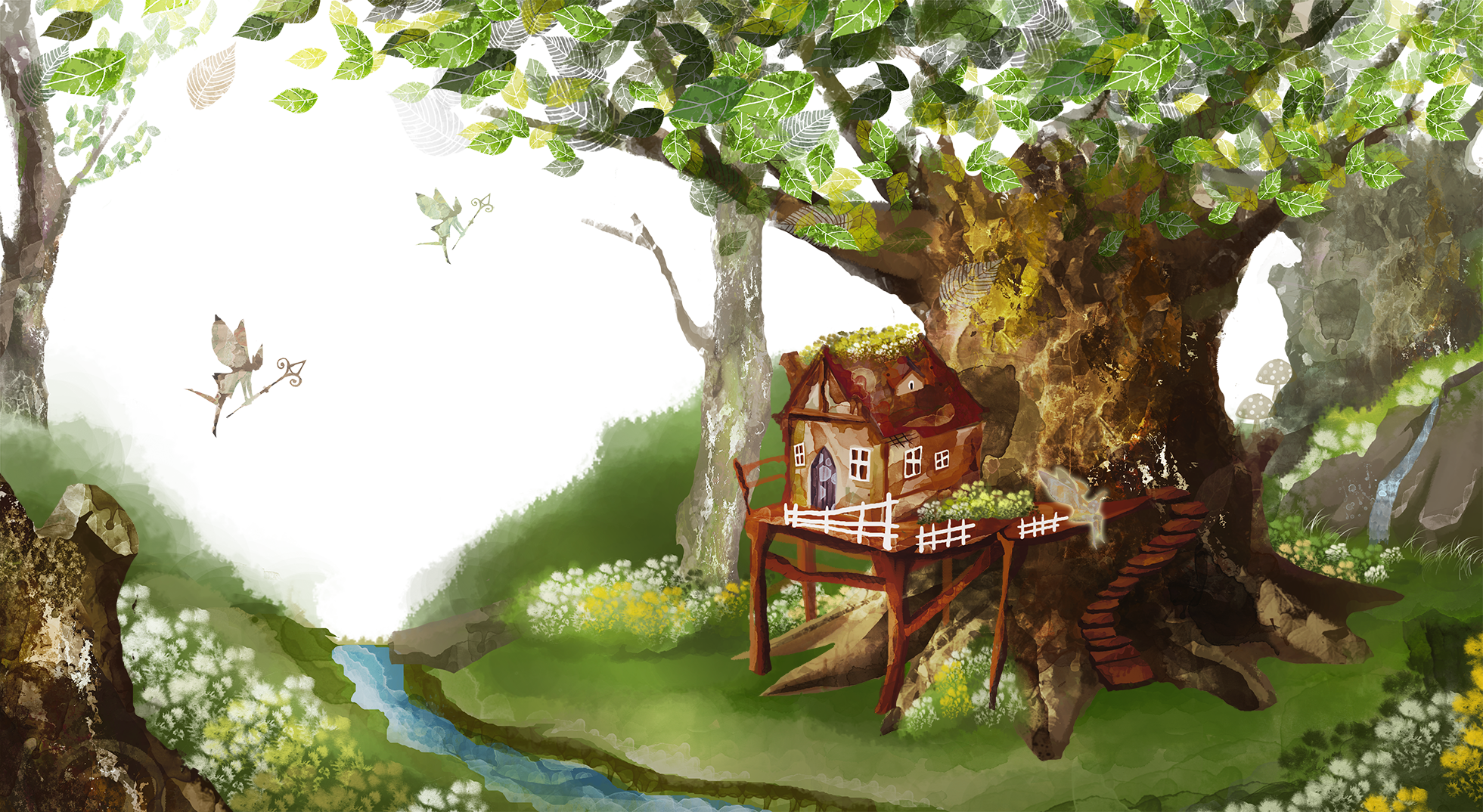 Forest Cartoon Illustration Elven Transprent Png Free - 精靈 森林 (1961x1074), Png Download