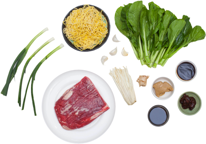 Beef Ramen Noodle Soup With Choy Sum And Enoki Mushrooms - Ramen Mushrooms (700x529), Png Download