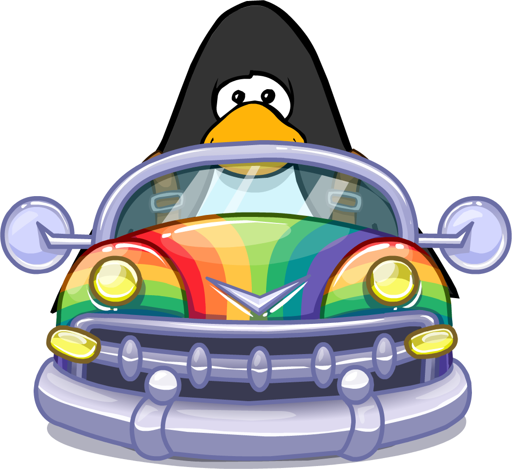 Rainbow Car On A Player Card - Rainbow Car Club Penguin (1035x947), Png Download