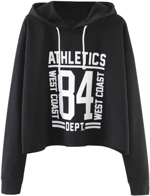 Oversized Cropped Hoodie Black - Sweatshirt (558x744), Png Download