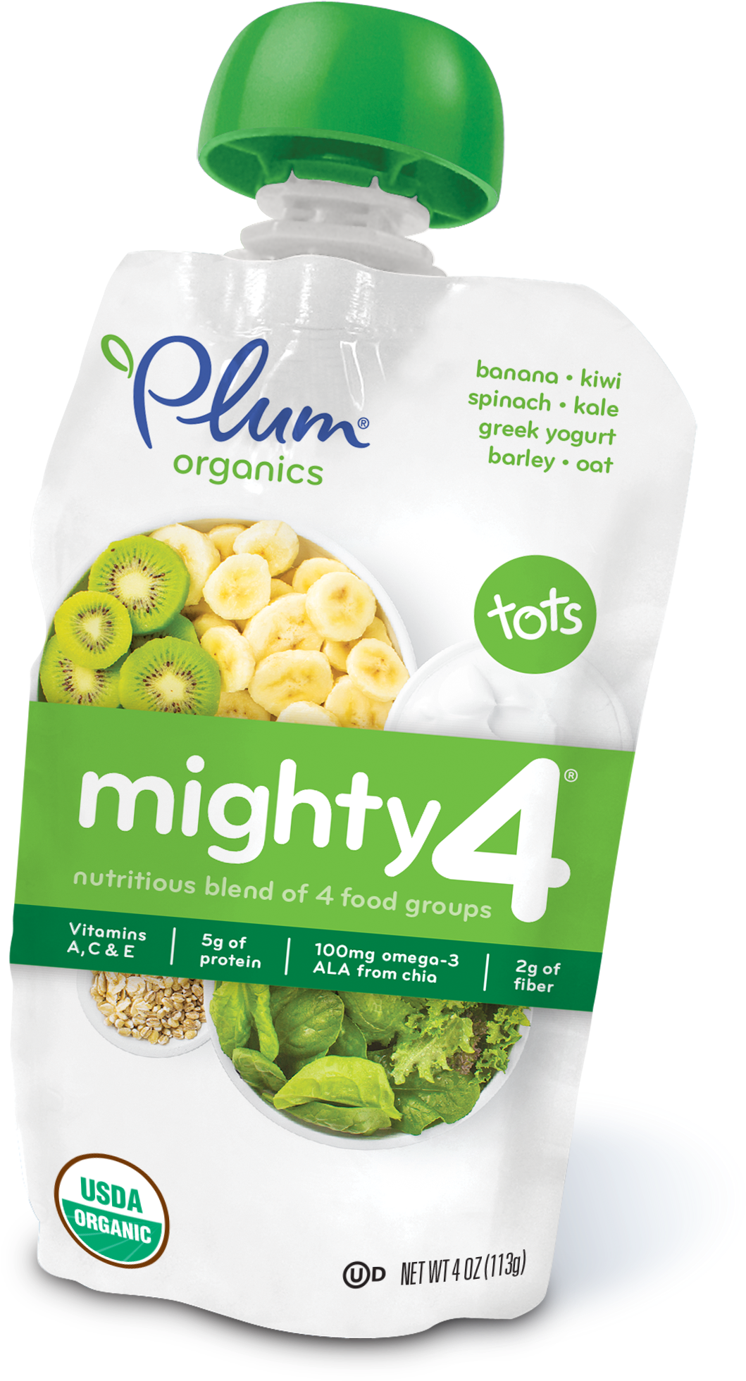 Banana•kiwi, Spinach•kale, Greek Yogurt, Barley•oat- - Plum Organics Tots Mighty 4 Nutrition Blend, Spinach (1947x2443), Png Download