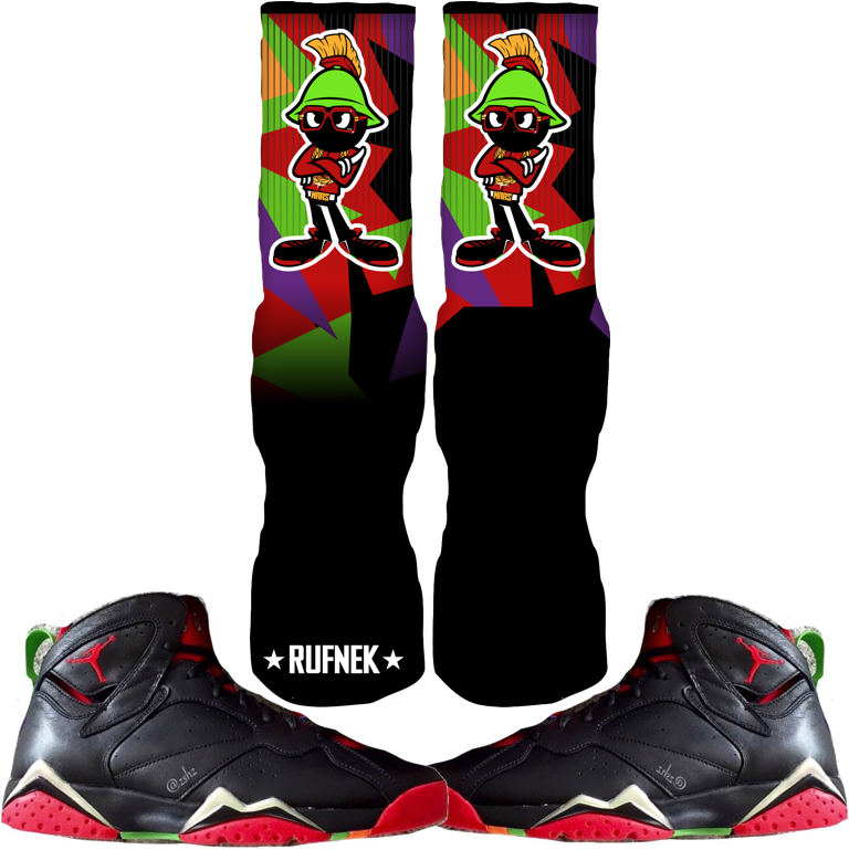 Jordan Marvin The Martian 7s Custom Socks - Jordan Retro 7 "marvin The Martian" Black/university (768x769), Png Download