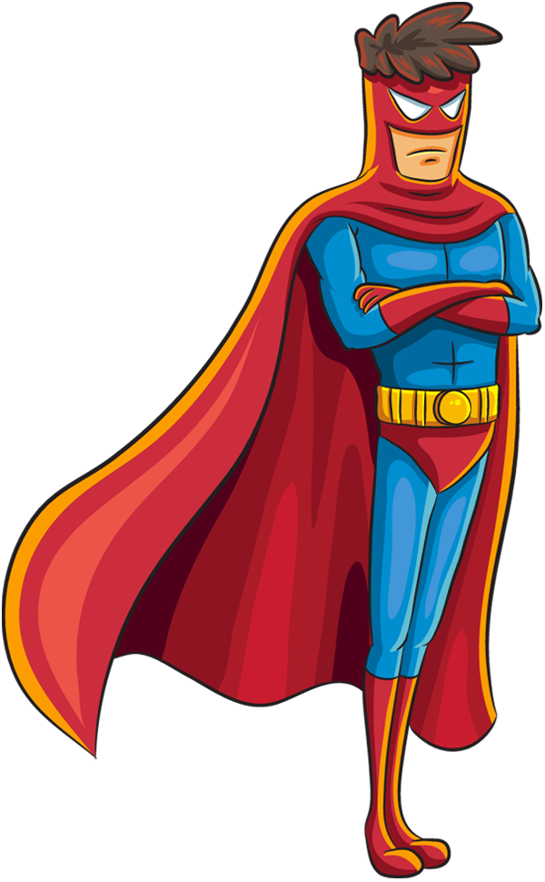 Cartoon Serious Superhero Standing With His Arms Crossed - Cartoon Superheroes Arms Crossed (600x970), Png Download