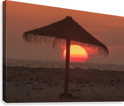 Silhouette Of A Beach Umbrella On The Beach With A - Printscapes Wall Art: 36" X 24" Canvas Print With Black (429x367), Png Download