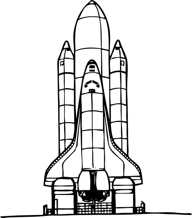 Rocket Launch Spaceship Technology Royalty Free Vector - Space Shuttle Black And White (632x720), Png Download