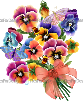 Bouquets Of Pansies - Flower (324x400), Png Download