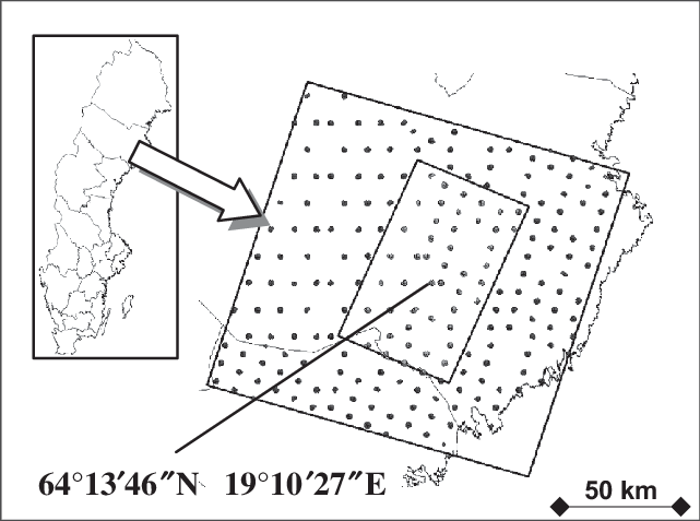 The Nfi Sample Plots Within The Study Area With Outlines - Diagram (641x477), Png Download