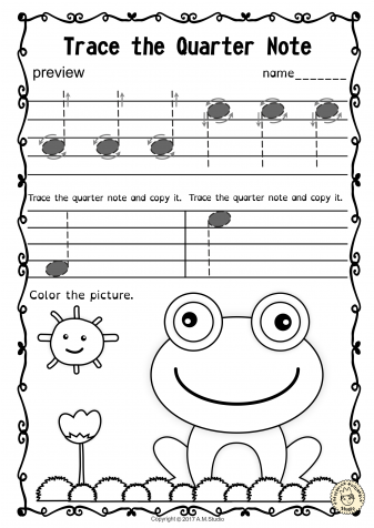 Tracing Music Notes Worksheets For Spring - Trace Music Notes Worksheet (475x475), Png Download