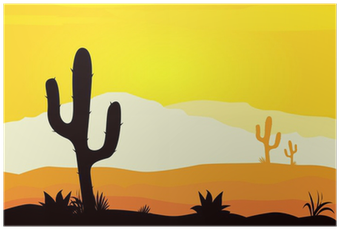 Mexico Desert Sunset With Cactus Plants Silhouette - Mexico Desert (400x400), Png Download