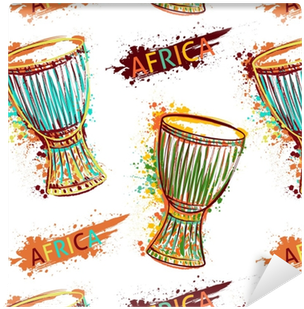 Seamless Pattern With African Drum Tam Tam And Splashes - Afrikanische Trommel Clipart (400x400), Png Download