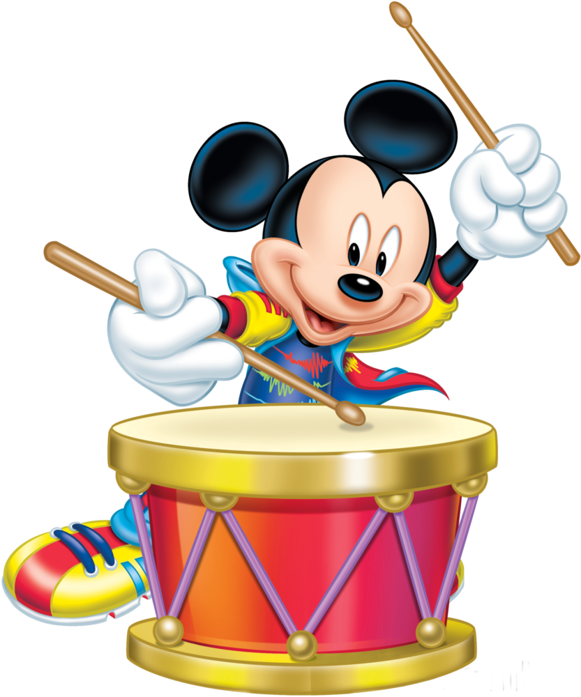 Mickey Mouse With Drum Transparent Png Clip Art Image - Mickey Mouse On Drums (499x600), Png Download