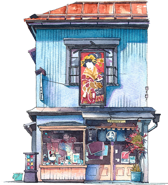 Svg Free Download Tokyo Watercolor Painting Illustrator - Mateusz Urbanowicz Tokyo Storefront (568x768), Png Download
