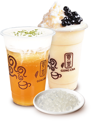 Bubble Tea With Different Kinds Of Topping - Gong Cha Milk Foam Green Tea (353x470), Png Download