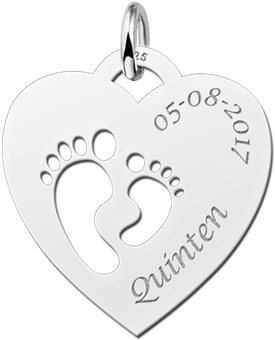 Silver Mom Pendant Heart Shaped With Two Baby Feet - Geboorte Steen In Zilveren Hart (800x560), Png Download