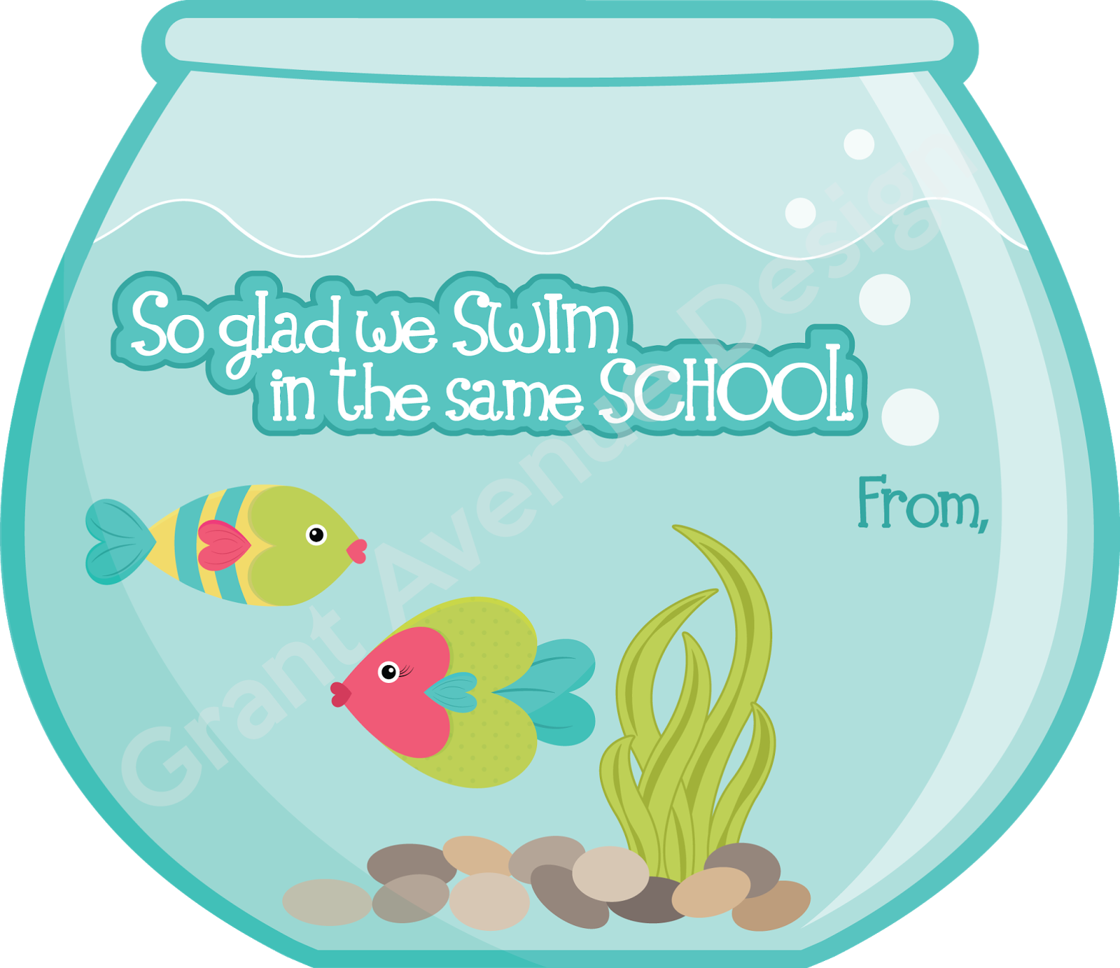 Fish Bowl Clipart Valentine - Valentine Cards Fish Bowl (1600x1383), Png Download