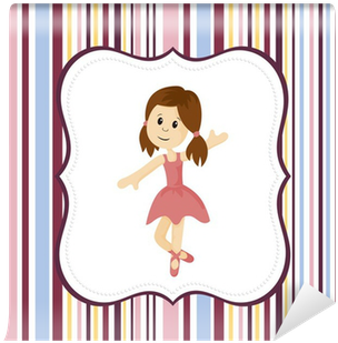 Cute Ballerina Girl With Label Frame On A Stripey Background - Illustration (400x400), Png Download