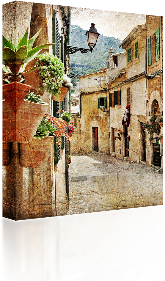 Vintage Greek Street - 4 Panel Wall Art Streets Of Old Mediterranean Towns (1024x1024), Png Download