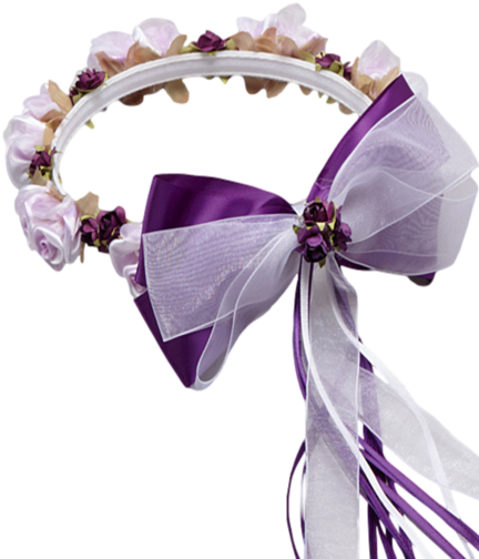 Purple Floral Crown Wreath Handmade With Silk Flowers, - Ribbon (436x600), Png Download
