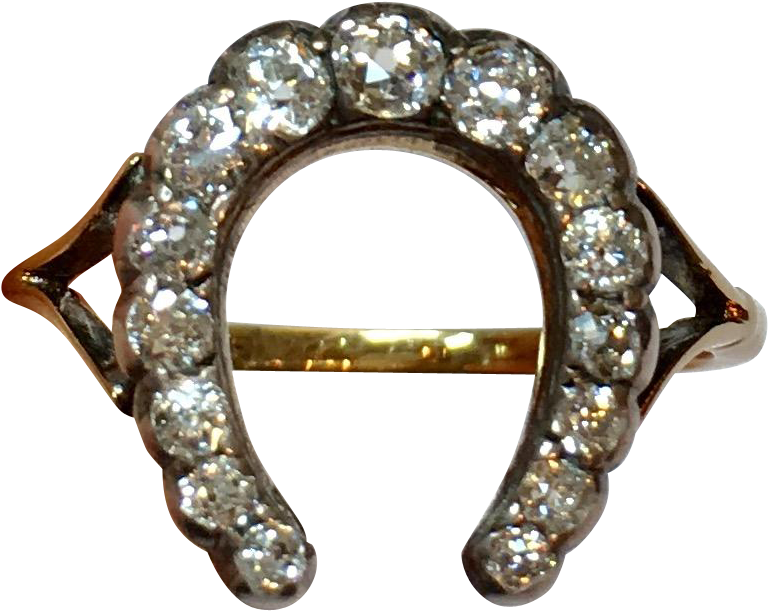 Victorian Diamond And 18k Gold Lucky Horseshoe Ring - Ring (767x767), Png Download