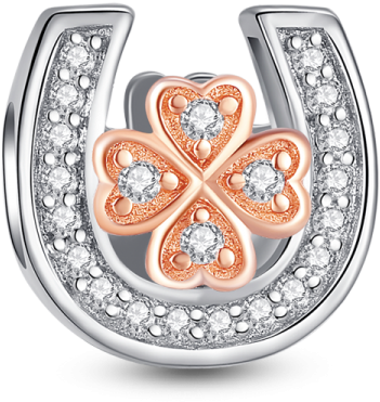 Gold Horseshoe Png - Glamulet Art - Four Leaf Clover In Horseshoe Rose Gold (600x600), Png Download