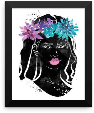 Flower Crown Long Hair - Picture Frame (600x600), Png Download