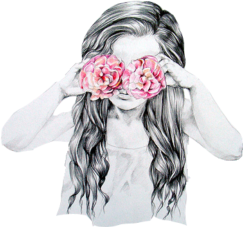 Girl Drawings, Art And, Vintage Girls, Fantasy World, - Girl With Flower Drawing (500x375), Png Download