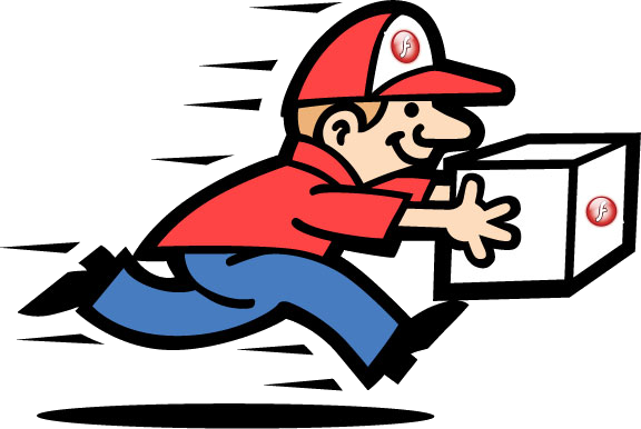 Man Running With A Box To Deliver With A Flash Logo - Courier Service Clipart (576x386), Png Download